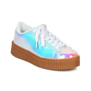 Misbehave Leroy-1A Lace Up Flatform Holographic Iridescent Skate Shoe Sneaker